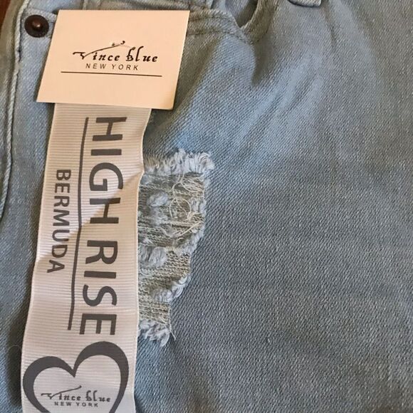 Vince blue NY Bermuda Distressed Denim High Waist Shorts SZ 7 New with tags - Picture 3 of 4
